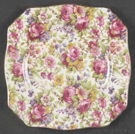 Summertime (Pre 1960, Cream Background, Gold Trim) Square Bread & Butter Plate