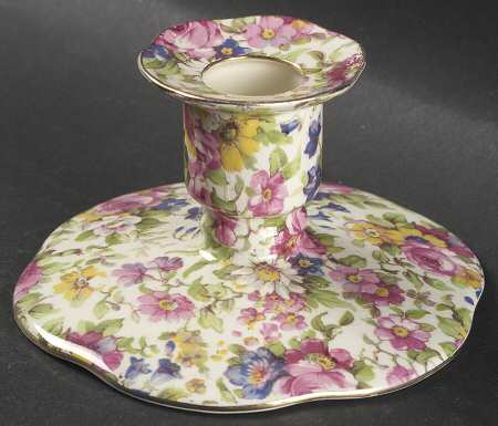 Summertime (Pre 1960, Cream Background, Gold Trim) Single Light Candlestick