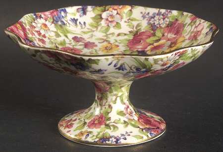 Summertime (Pre 1960, Cream Background, Gold Trim) 2" Height X 5" Width Lily Shaped Comport