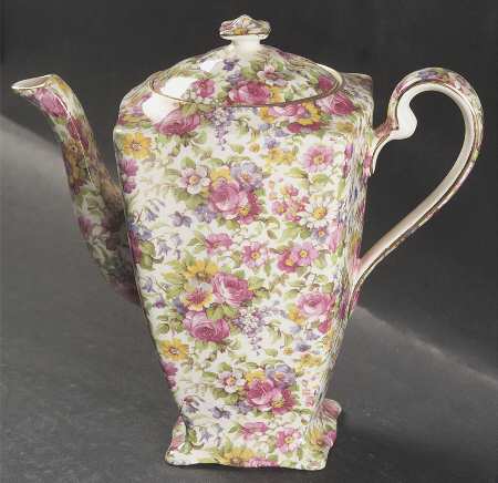 Summertime (Pre 1960, Cream Background, Gold Trim) Ascot Shape Coffee Pot & Lid