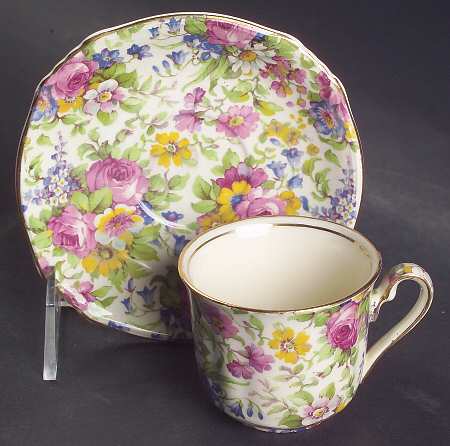 Summertime (Pre 1960, Cream Background, Gold Trim) Ascot Flat Demitasse Cup and Saucer Set