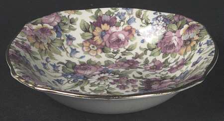 Summertime (Pre 1960, Cream Background, Gold Trim) Square Fruit/Dessert (Sauce) Bowl