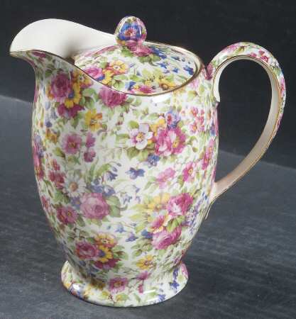Summertime (Pre 1960, Cream Background, Gold Trim) Hot Water Jug & Lid