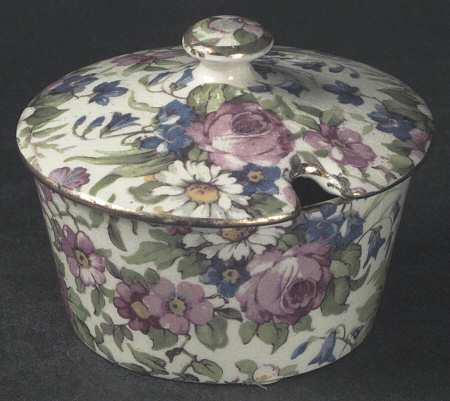 Summertime (Pre 1960, Cream Background, Gold Trim) Mustard Jar & Lid