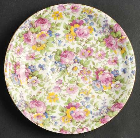 Summertime (Pre 1960, Cream Background, Gold Trim) Round Saucer for Ascot Shape Cup