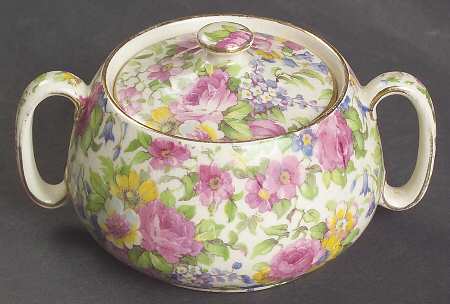 Summertime (Pre 1960, Cream Background, Gold Trim) Countess Sugar Bowl and Lid