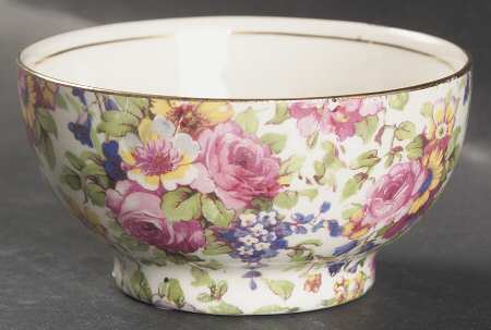 Summertime (Pre 1960, Cream Background, Gold Trim) Huntsmere Shape Open Sugar Bowl