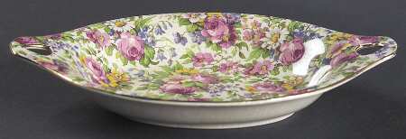 Summertime (Pre 1960, Cream Background, Gold Trim) 8" Oval Sweet Meat Dish