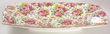 Summertime (Pre 1960, Cream Background, Gold Trim) 11" Scalloped Ends Oblong Tray