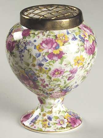 Summertime (Pre 1960, Cream Background, Gold Trim) 4" Bulbous Vase