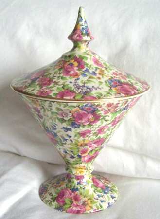 Summertime (Pre 1960, Cream Background, Gold Trim) Gordon Candy Jar & Lid