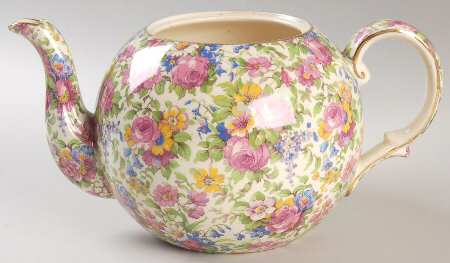 Summertime (Pre 1960, Cream Background, Gold Trim) 3 Cup Elite Teapot No Lid