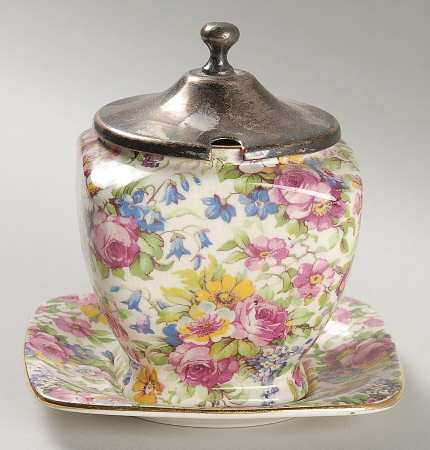 Summertime (Pre 1960, Cream Background, Gold Trim) Jam/Jelly & Metal Lid w/Underplate