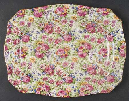 Summertime (Pre 1960, Cream Background, Gold Trim) 11" Rectangular Serving Platter