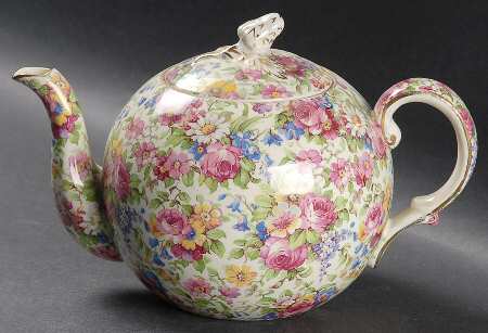 Summertime (Pre 1960, Cream Background, Gold Trim) 3 Cup Elite Teapot & Lid