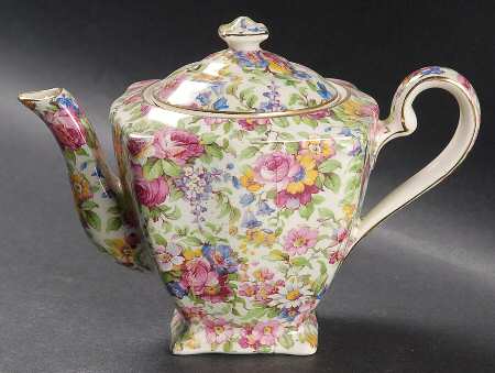 Summertime (Pre 1960, Cream Background, Gold Trim) 2 Cup Ascot Teapot & Lid