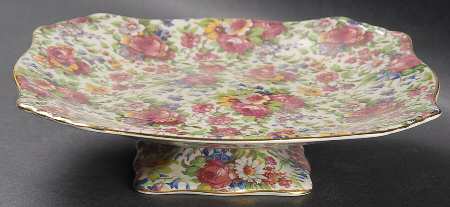 Summertime (Pre 1960, Cream Background, Gold Trim) Square Low Compote