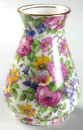 Summertime (Pre 1960, Cream Background, Gold Trim) 3" Bud Vase
