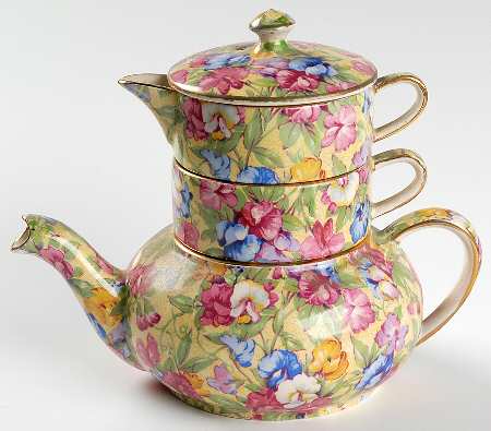 Sweet Pea Mini Teapot Stacking Set (Creamer, Sugar)