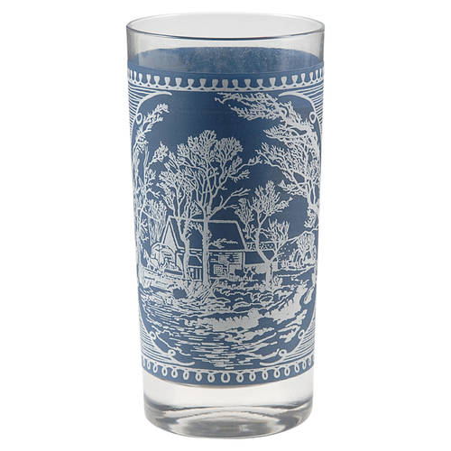 Currier and Ives Blue 12 Oz Glassware Tumbler