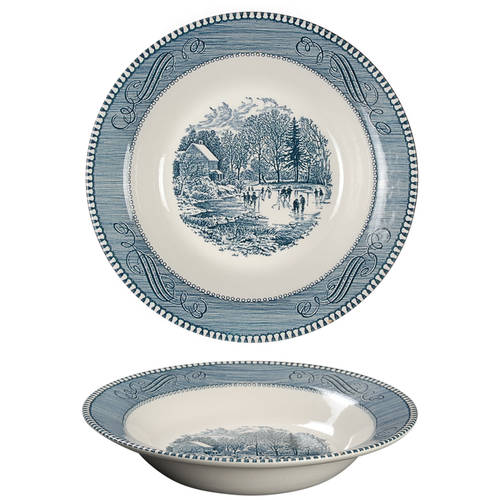Currier and Ives Blue Rim Soup Bowl
