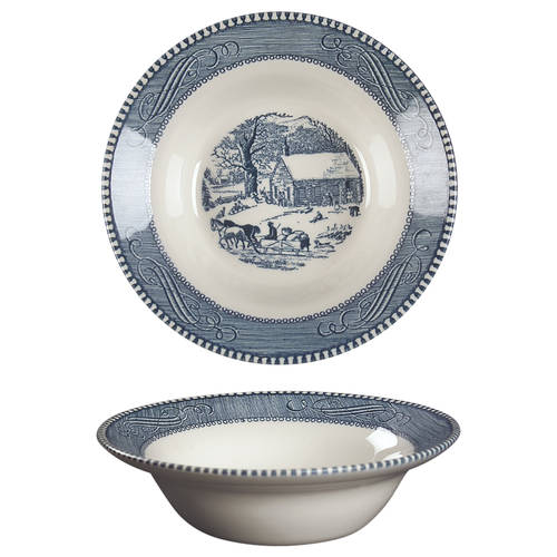 Currier and Ives Blue Rim Cereal Bowl