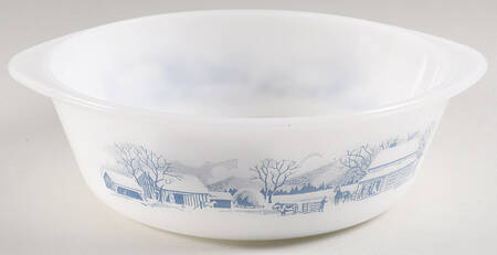 Currier and Ives Blue 2 Quart Round Ovenware Casserole No Lid