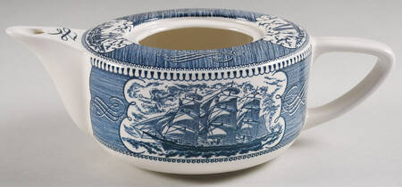 Currier and Ives Blue Teapot No Lid