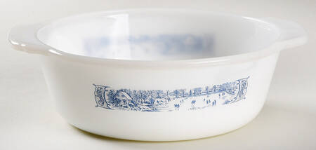 Currier and Ives Blue 1 Quart Round Ovenware Casserole No Lid
