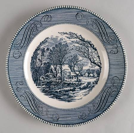 Currier and Ives Blue Dinner Plate