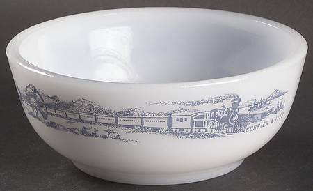 Currier and Ives Blue Ovenware Coupe Cereal Bowl