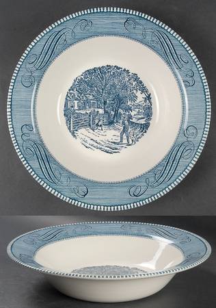 Currier and Ives Blue 10" Round Vegetable Bowl