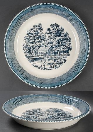Currier and Ives Blue 10" Pie Baking Plate