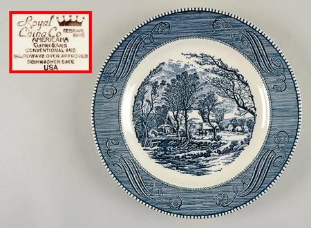 Currier and Ives Blue Dinner Plate