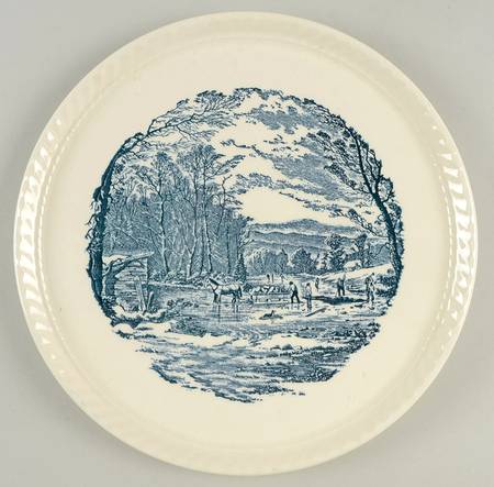 Currier and Ives Blue Cake Plate