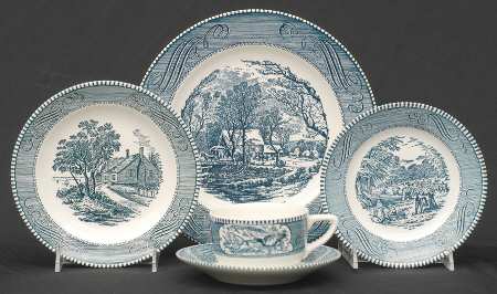 Currier and Ives Blue 5 Piece Place Setting