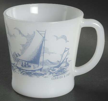 Currier and Ives Blue Ovenware Mug