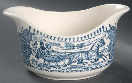 Currier and Ives Blue Gravy Boat