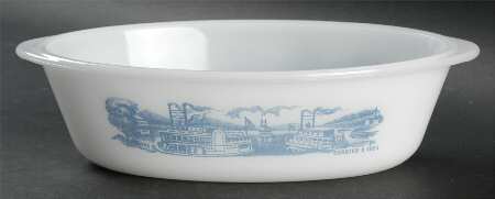 Currier and Ives Blue 1 Qt Oval Ovenware Casserole No Lid