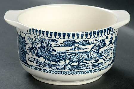 Currier and Ives Blue Gravy Boat