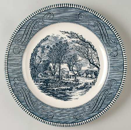 Currier and Ives Blue Dinner Plate