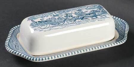 Currier and Ives Blue 1/4 Lb Covered Butter