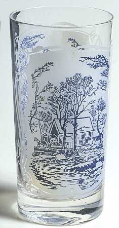 Currier and Ives Blue 12 Oz Glassware Tumbler