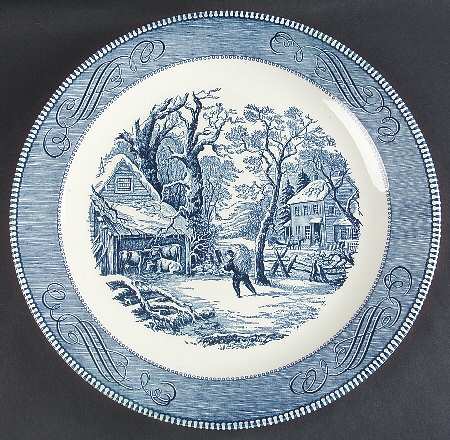 Currier and Ives Blue 13" Chop Plate (Round Platter)