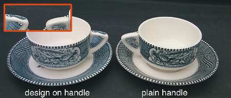 Currier and Ives Blue Flat Cup & Saucer Set