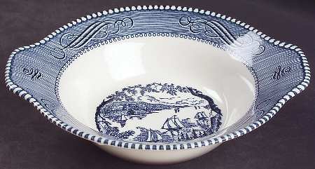 Currier and Ives Blue Lugged Cereal Bowl