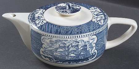 Currier and Ives Blue Teapot & Lid