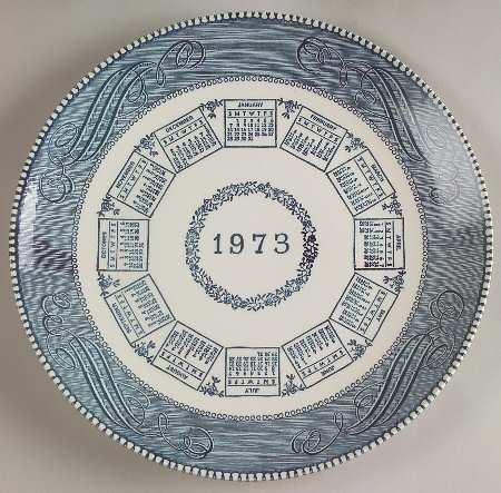 Currier and Ives Blue "1973" Calendar Plate by Royal (USA)