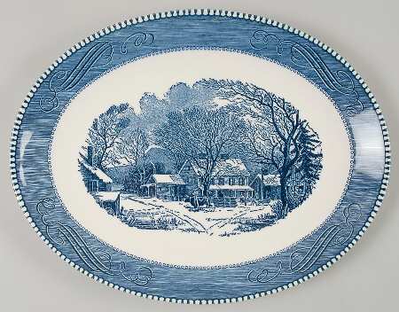Currier and Ives Blue 13" Oval Serving Platter