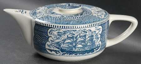Currier and Ives Blue Teapot & Lid